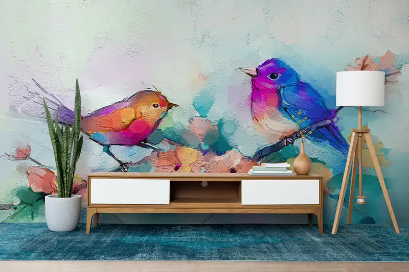 Paper Wall Art, Modern Wall Paper, Colorful Wall Painting, Custom Wall Paper, , Contemporary Wall Decor, Colorful Bird Wall Decor, - 3