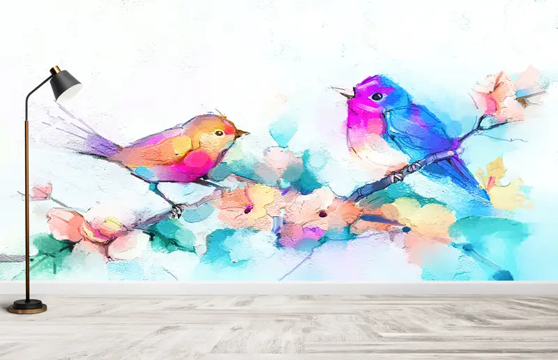 Paper Wall Art, Modern Wall Paper, Colorful Wall Painting, Custom Wall Paper, , Contemporary Wall Decor, Colorful Bird Wall Decor, - 2