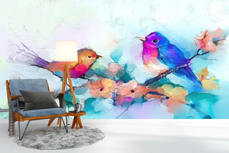 Paper Wall Art, Modern Wall Paper, Colorful Wall Painting, Custom Wall Paper, , Contemporary Wall Decor, Colorful Bird Wall Decor, - 4