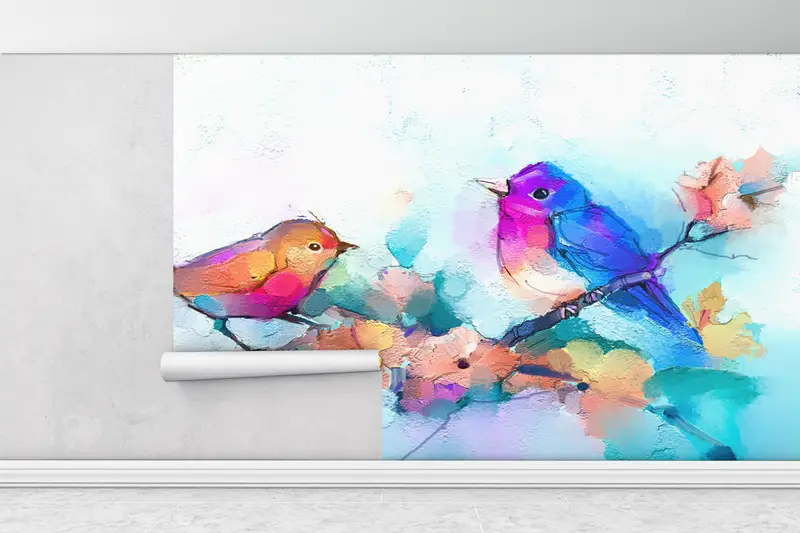 Paper Wall Art, Modern Wall Paper, Colorful Wall Painting, Custom Wall Paper, , Contemporary Wall Decor, Colorful Bird Wall Decor, - 1