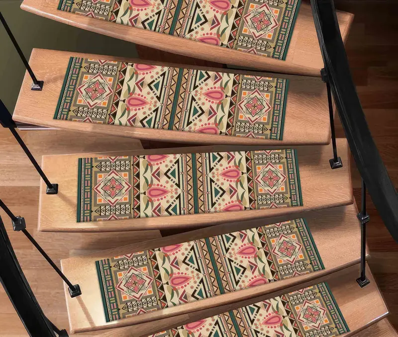 Alfombra estampada con motivos geométricos: alfombra de escalera con diseño Kilim