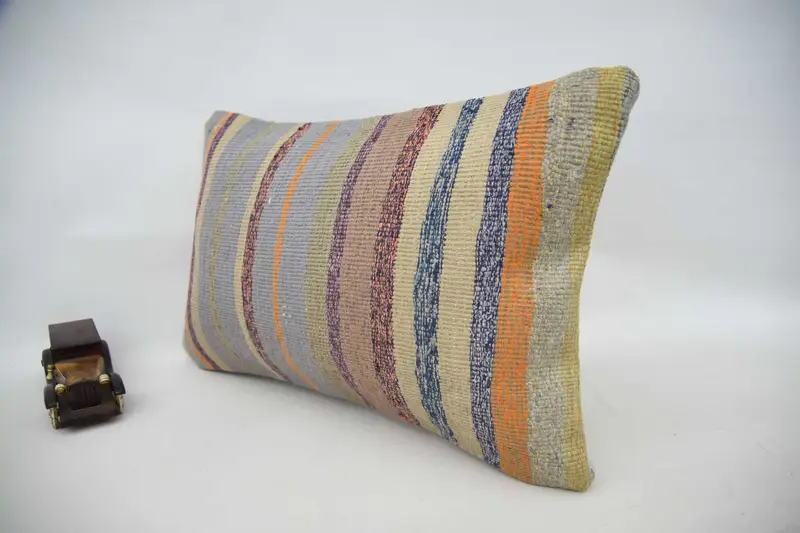 Ethnical Kilim Rug Pillow, Hippie Throw Pillow, Turkish Pillow, 16x24 Orange Cushion Cover, Kilim Pillow, Pillow Case, Ikat Pillow Cover - 6