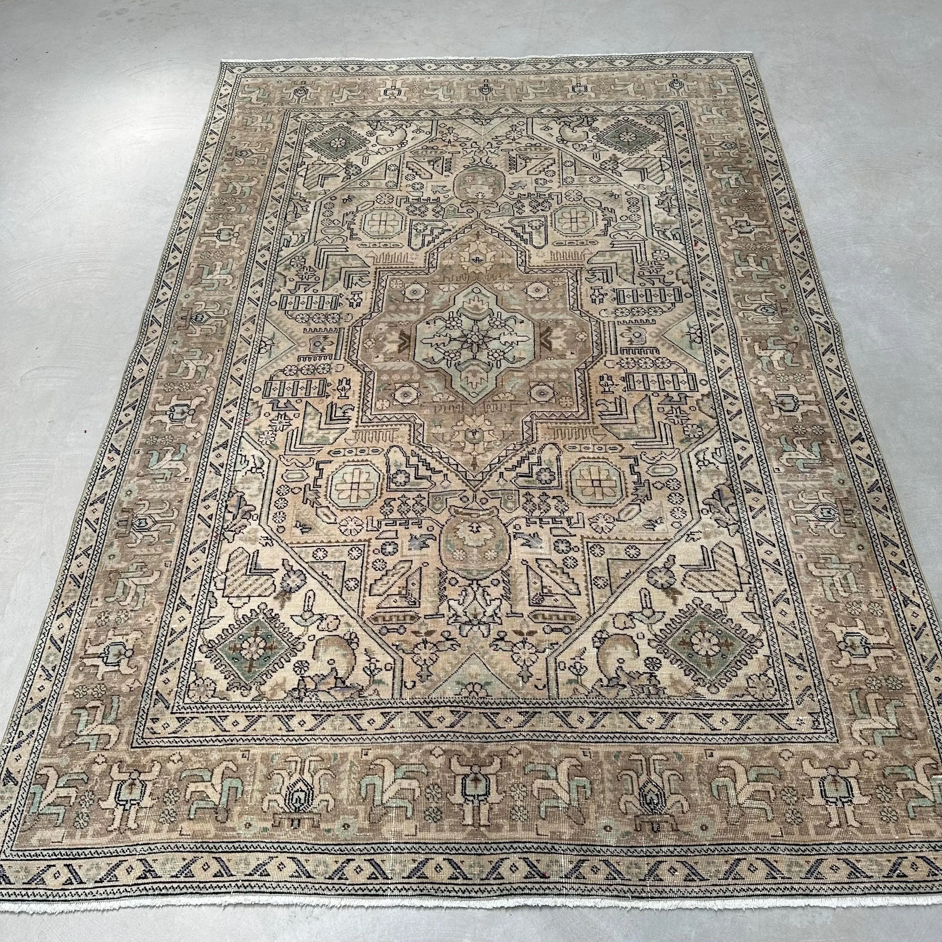 Vintage Turkish Rug, 6.2x9.4 ft Rug, Brown Blue Floral Rug - 1