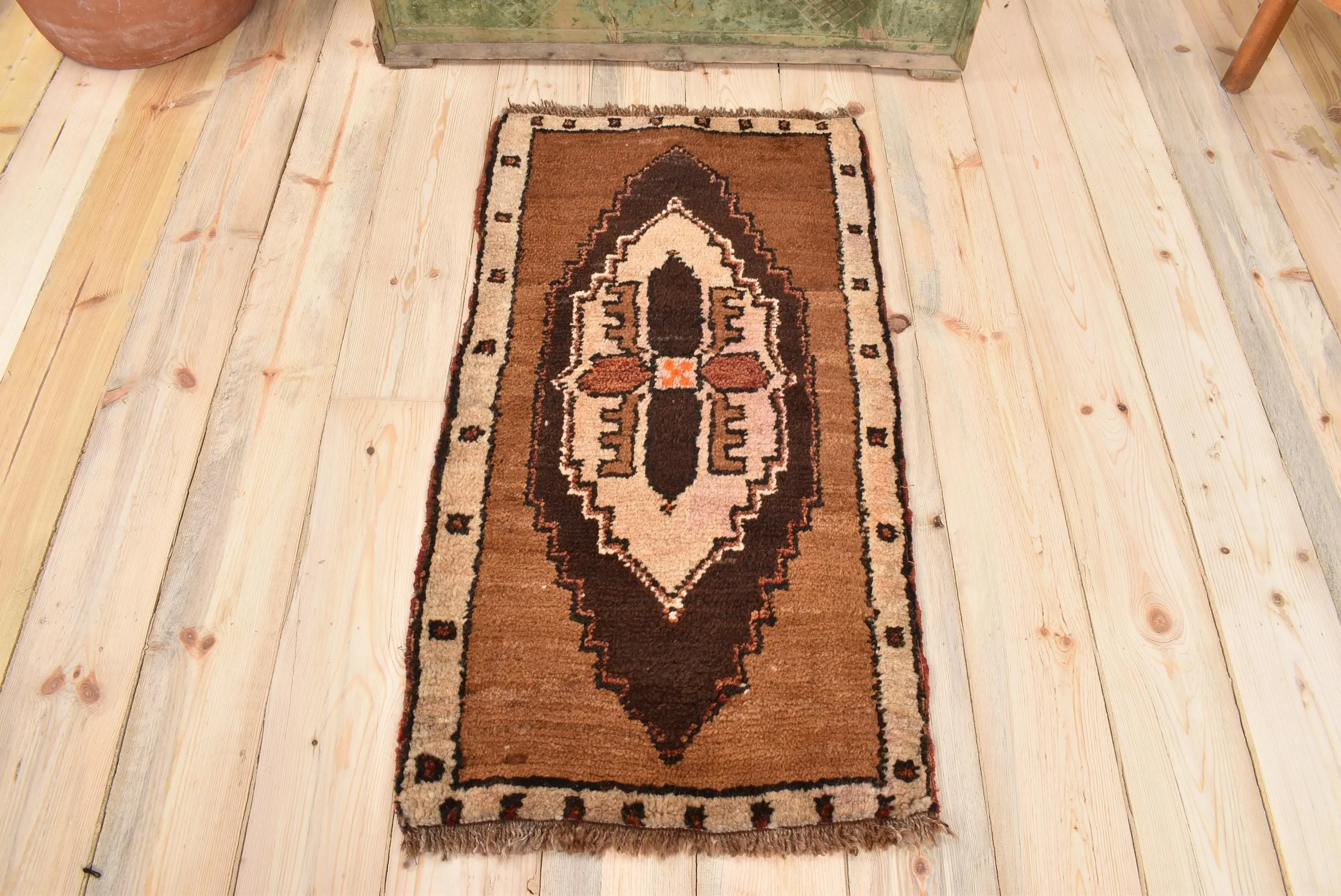 Turkish 1.8x3.3 ft Rug, Small Vintage Rug, Brown Abstract Wool Rug - 1