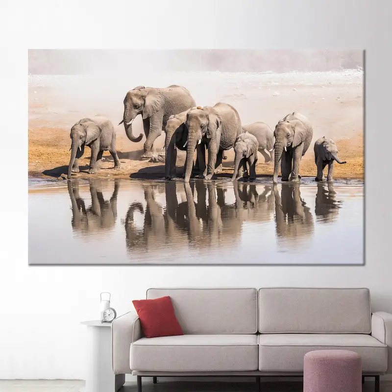 Impresión en lienzo de la familia de elefantes: decoración elegante para la oficina, cueva del hombre