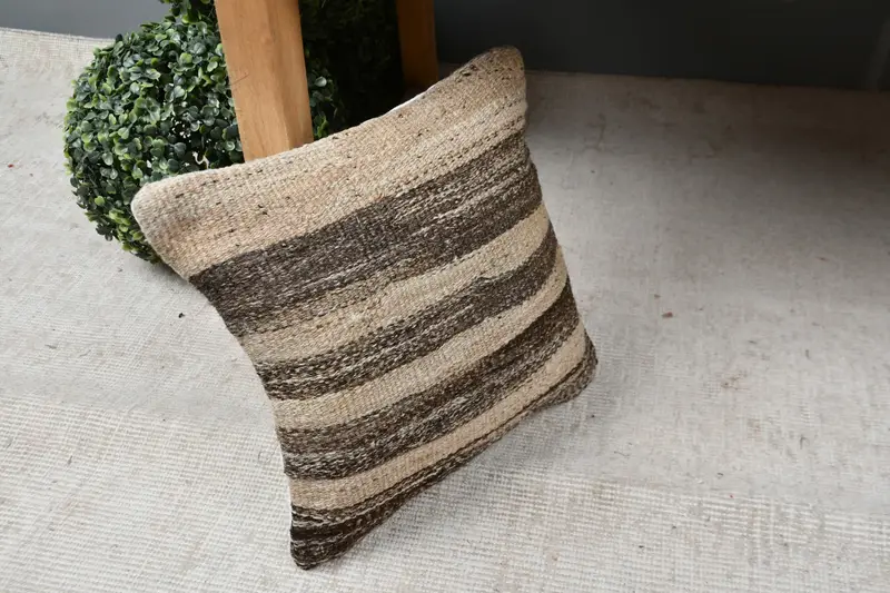 Kilim Cushion Sham, Boho Pillow, Boho Pillow Sham Cover, 12x12 Beige Cushion Case, Cushion, Accent Cushion, Crochet Pattern Cushion - 7
