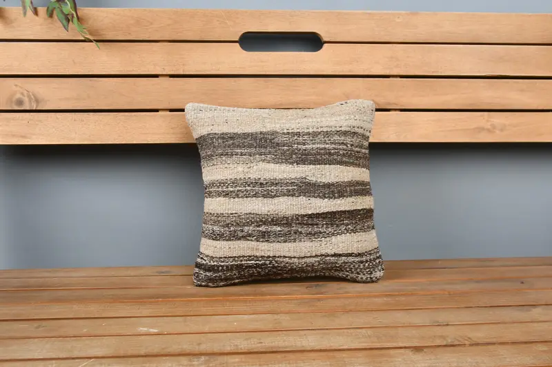 Kilim Cushion Sham, Boho Pillow, Boho Pillow Sham Cover, 12x12 Beige Cushion Case, Cushion, Accent Cushion, Crochet Pattern Cushion - 6