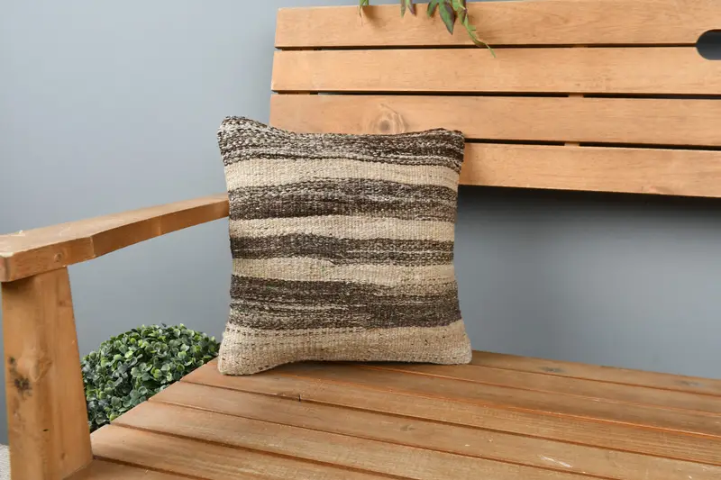 Kilim Cushion Sham, Boho Pillow, Boho Pillow Sham Cover, 12x12 Beige Cushion Case, Cushion, Accent Cushion, Crochet Pattern Cushion - 1
