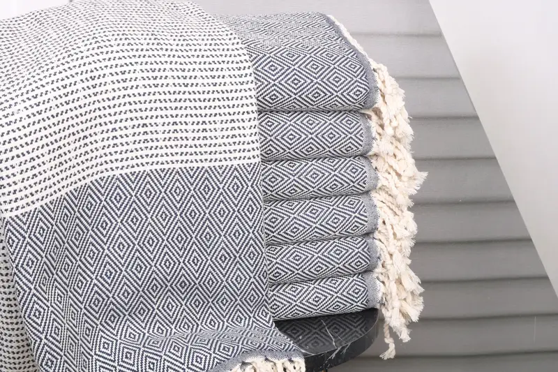 Personalized Navy Diamond Bath Towel Set, 40x71 Inches