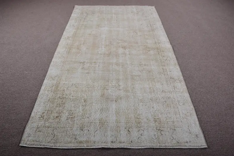 Oushak Halı, 4.5x8.2 ft Vintage Halı, Beyaz Ikat Halı Yün - 1