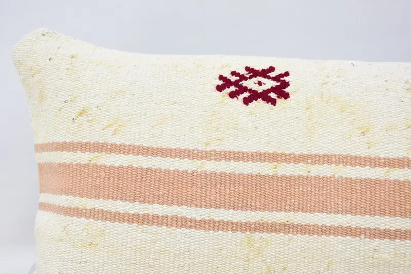 Hippie Throw Cushion Case, Turkish Kilim Pillow, Throw Kilim Pillow, Cushion Cover, Ethnical Kilim Rug Pillow, 12x48 White Pillow Sham - 2
