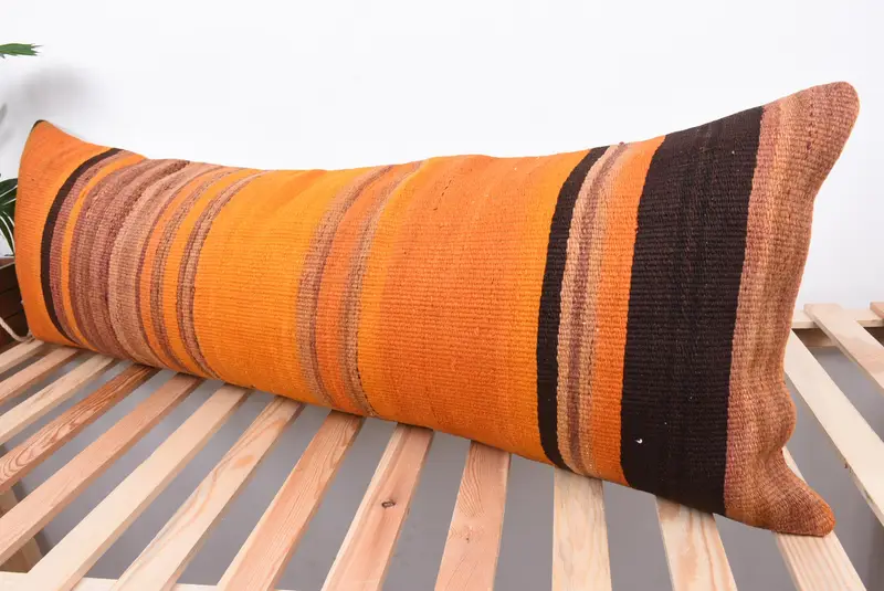 Pillow Sham, Boho Pillow, Morroccon Kilim Cushion Pillow Sham, 16x48 Orange Pillow Cover, Gift Pillow, Pillow for Couch, Outdoor Throw Pillow - 5