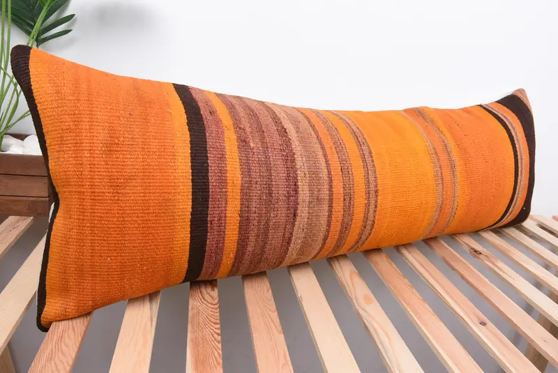 Pillow Sham, Boho Pillow, Morroccon Kilim Cushion Pillow Sham, 16x48 Orange Pillow Cover, Gift Pillow, Pillow for Couch, Outdoor Throw Pillow - 4