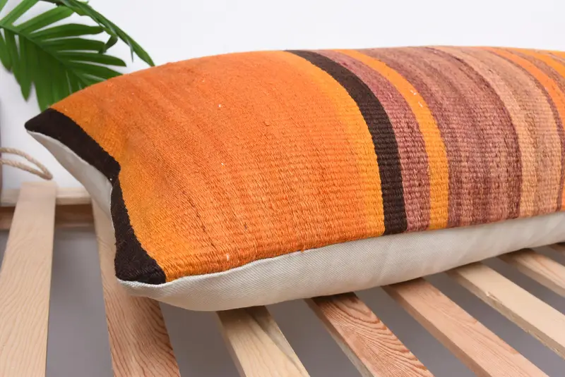Pillow Sham, Boho Pillow, Morroccon Kilim Cushion Pillow Sham, 16x48 Orange Pillow Cover, Gift Pillow, Pillow for Couch, Outdoor Throw Pillow - 6