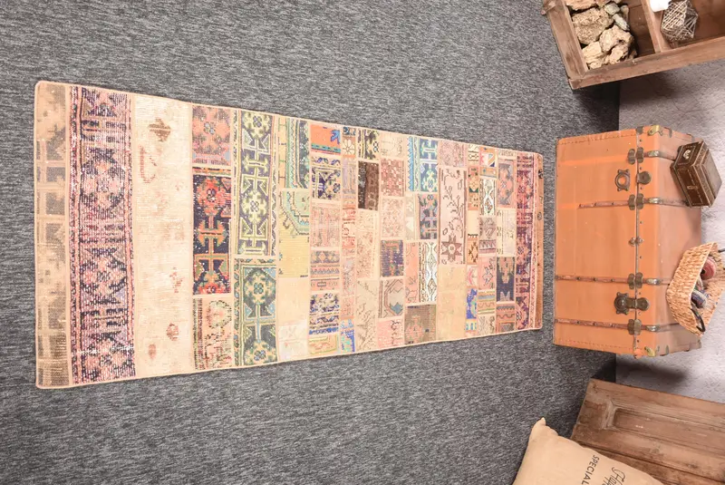 3,7 x 8,5 Fuß großer türkischer Teppich, Vintage-Teppich, gelbgrüner floraler Wollteppich - 1