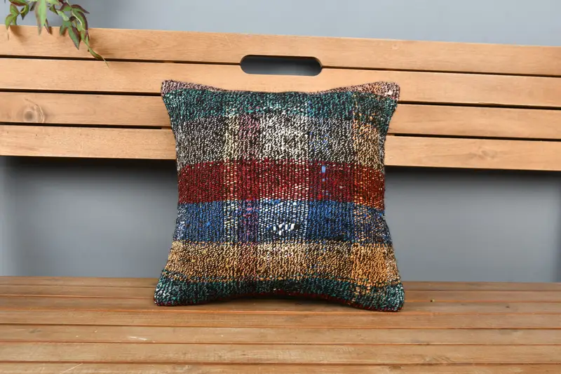 Kilim Cushion Sham, Turkish Pillow, Living Room Throw Pillow, Vintage Pillow, Ottoman Cushion, 16x16 Blue Cushion Cover, Cushion Case, Kilim Pillow - 6