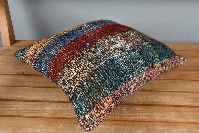 Kilim Cushion Sham, Turkish Pillow, Living Room Throw Pillow, Vintage Pillow, Ottoman Cushion, 16x16 Blue Cushion Cover, Cushion Case, Kilim Pillow - 2