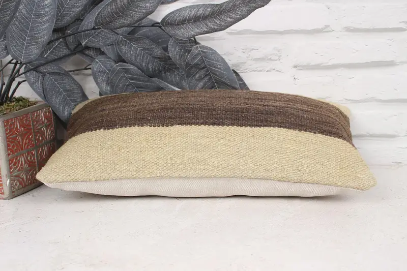 Ethnical Kilim Rug Pillow, Pillow Cover, Home Decor Pillow, Authentic Cushion, Decorative Pillow, Boho Pillow Sham Cover, 8x16 Beige Pillow Case - 5