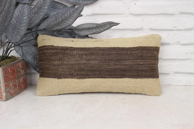 Ethnical Kilim Rug Pillow, Pillow Cover, Home Decor Pillow, Authentic Cushion, Decorative Pillow, Boho Pillow Sham Cover, 8x16 Beige Pillow Case - 1