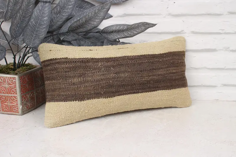 Ethnical Kilim Rug Pillow, Pillow Cover, Home Decor Pillow, Authentic Cushion, Decorative Pillow, Boho Pillow Sham Cover, 8x16 Beige Pillow Case - 3