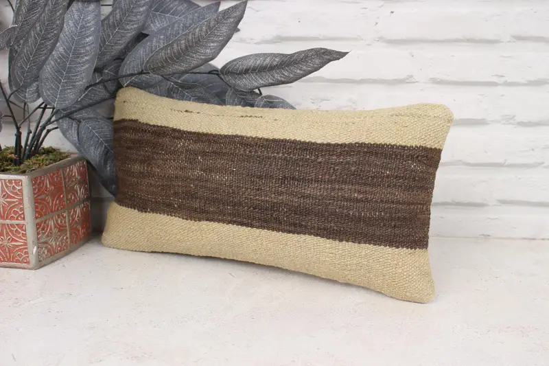 Ethnical Kilim Rug Pillow, Pillow Cover, Home Decor Pillow, Authentic Cushion, Decorative Pillow, Boho Pillow Sham Cover, 8x16 Beige Pillow Case - 4