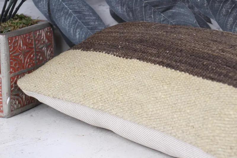 Ethnical Kilim Rug Pillow, Pillow Cover, Home Decor Pillow, Authentic Cushion, Decorative Pillow, Boho Pillow Sham Cover, 8x16 Beige Pillow Case - 7