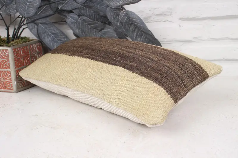 Ethnical Kilim Rug Pillow, Pillow Cover, Home Decor Pillow, Authentic Cushion, Decorative Pillow, Boho Pillow Sham Cover, 8x16 Beige Pillow Case - 6