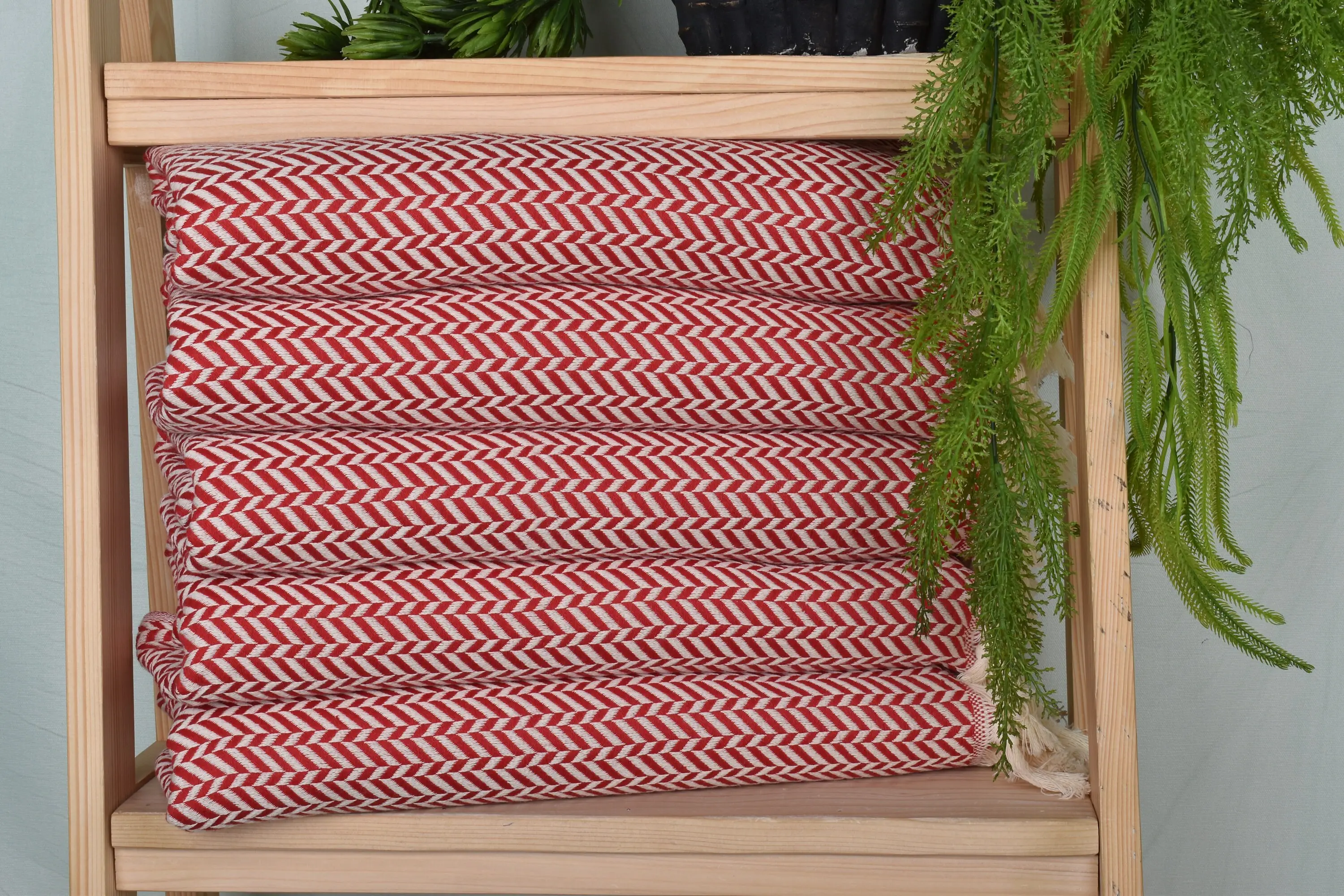 Bridesmaid Gift Red Cotton Hand Towel Chevron, 36x18 Inches - 1