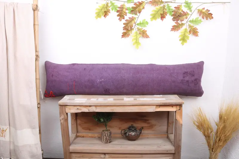 12x48 Purple Cushion Cover, Interior Designer Pillow, Vintage Kilim Throw Pillow, Pillow for Sofa, Pillow Sham, Wool Kilim Pillow Pillow - 1