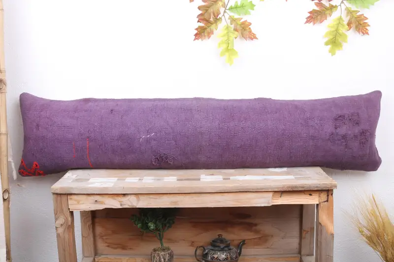 12x48 Purple Cushion Cover, Interior Designer Pillow, Vintage Kilim Throw Pillow, Pillow for Sofa, Pillow Sham, Wool Kilim Pillow Pillow - 2