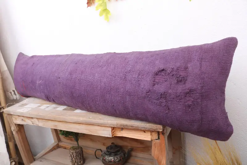12x48 Purple Cushion Cover, Interior Designer Pillow, Vintage Kilim Throw Pillow, Pillow for Sofa, Pillow Sham, Wool Kilim Pillow Pillow - 4