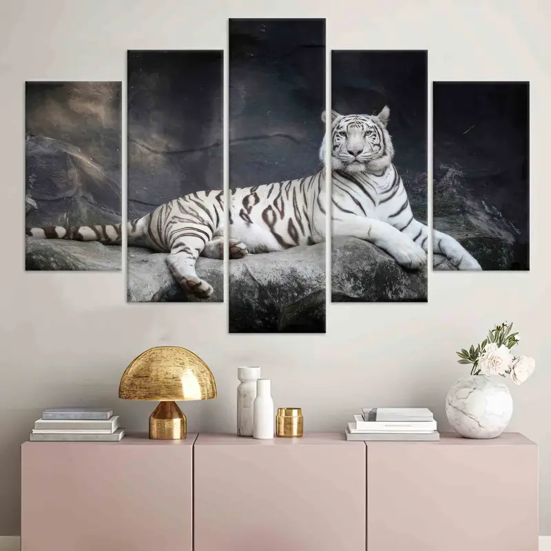 Arte de pared de tigre blanco, lienzo de gatos grandes, decoración de la pared de la cueva, arte de pared de la granja, arte moderno de pared, arte de pared de la sala de estar, decoración del hogar, arte de lona - 8