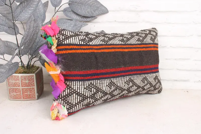 Decorative Cushion Cover, Pillow for Couch, Vintage Pillow, Kilim Cushion Sham, 12x20 White Pillow, Cushion Case, Comfy Throw Pillow Sham - 3