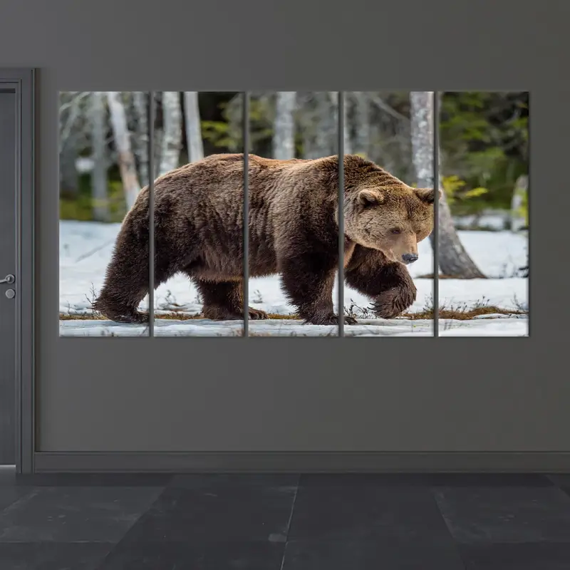 Bear Canvas Wall Art, Wild Animal Print, Loft Canvas Art, Man Cave Wall Decor, Wild Life Wall Art, Brown Bear Wall Art, Home Decor, - 5