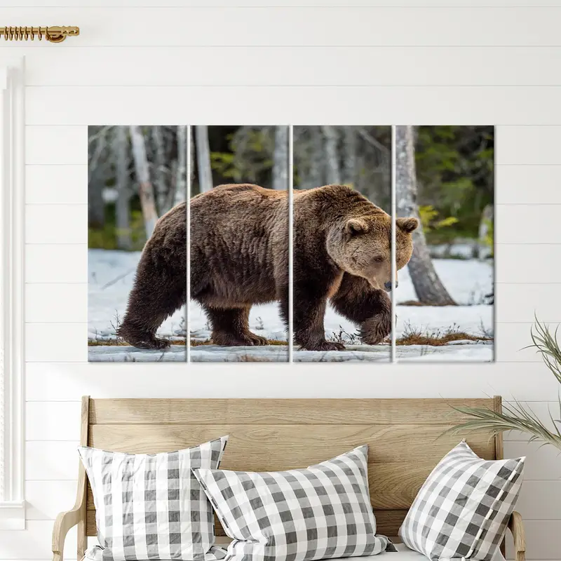 Bear Canvas Wall Art, Wild Animal Print, Loft Canvas Art, Man Cave Wall Decor, Wild Life Wall Art, Brown Bear Wall Art, Home Decor, - 4