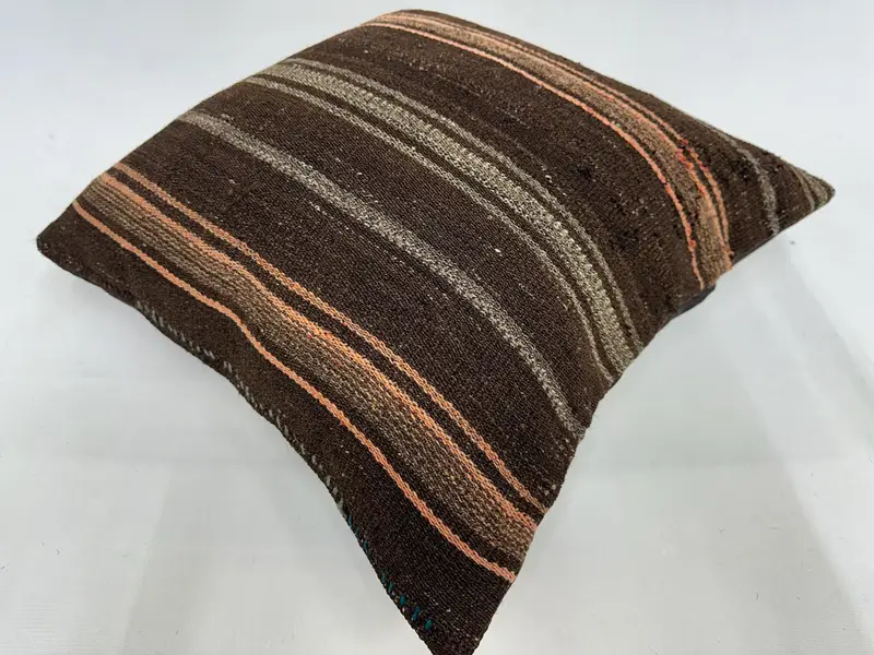Pillow Case, Kilim Cushion Sham, Art Deco Cushion Cover, Turkish Kilim Pillow, 20x20 Brown Cushion, Vintage Kilim Pillow, Patio Cushion - 6