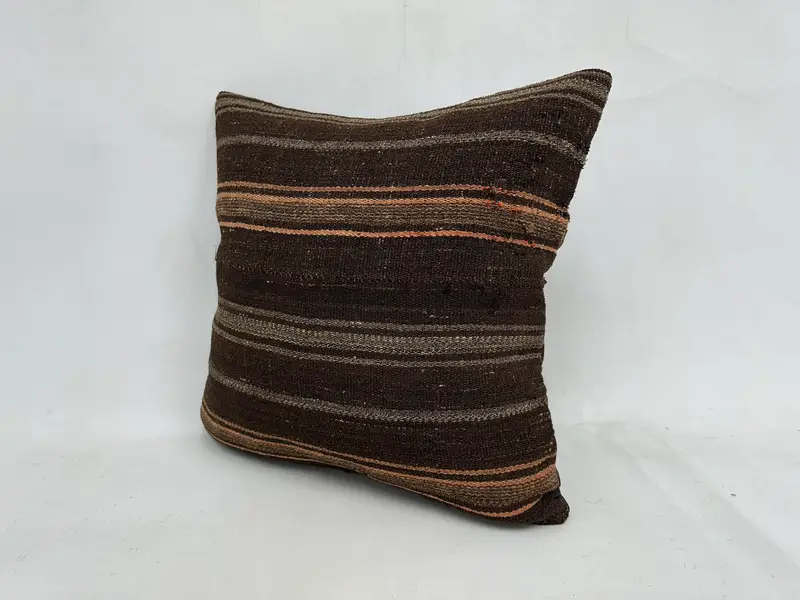Pillow Case, Kilim Cushion Sham, Art Deco Cushion Cover, Turkish Kilim Pillow, 20x20 Brown Cushion, Vintage Kilim Pillow, Patio Cushion - 4
