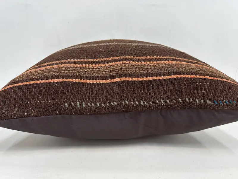 Pillow Case, Kilim Cushion Sham, Art Deco Cushion Cover, Turkish Kilim Pillow, 20x20 Brown Cushion, Vintage Kilim Pillow, Patio Cushion - 5