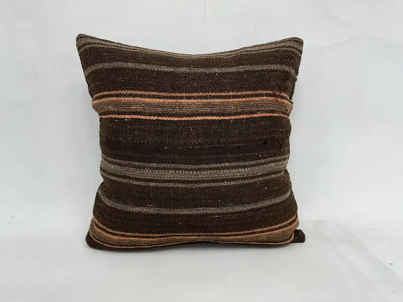 Pillow Case, Kilim Cushion Sham, Art Deco Cushion Cover, Turkish Kilim Pillow, 20x20 Brown Cushion, Vintage Kilim Pillow, Patio Cushion - 1