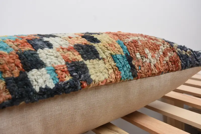 Turkish Bench Pillow, Southwestern Cushion, Pillow for Couch, Vintage Pillow, 16x48 Blue Pillow Case, Pillow Cover, Kilim Cushion Sham - 7