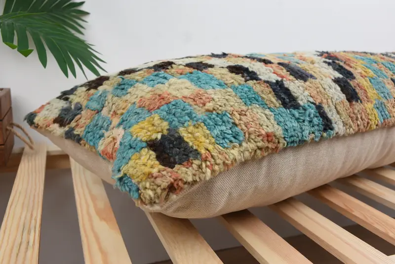 Turkish Bench Pillow, Southwestern Cushion, Pillow for Couch, Vintage Pillow, 16x48 Blue Pillow Case, Pillow Cover, Kilim Cushion Sham - 6