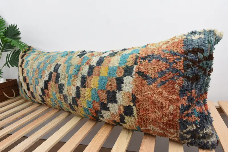 Turkish Bench Pillow, Southwestern Cushion, Pillow for Couch, Vintage Pillow, 16x48 Blue Pillow Case, Pillow Cover, Kilim Cushion Sham - 5