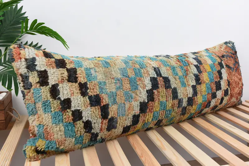 Turkish Bench Pillow, Southwestern Cushion, Pillow for Couch, Vintage Pillow, 16x48 Blue Pillow Case, Pillow Cover, Kilim Cushion Sham - 4