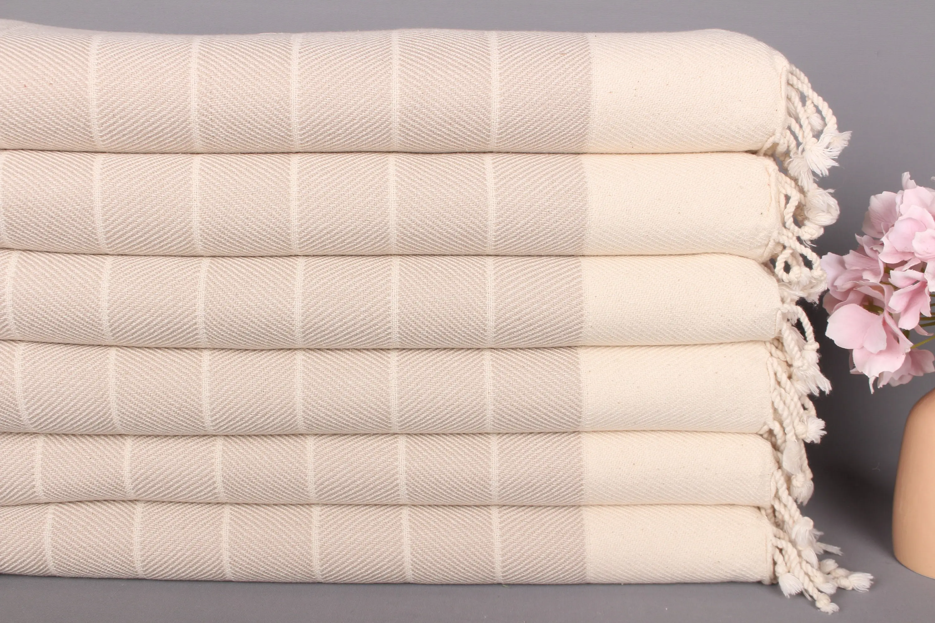 Monogram Hand Towel Organic Cotton Light Beige, 16x36 Inches - 1