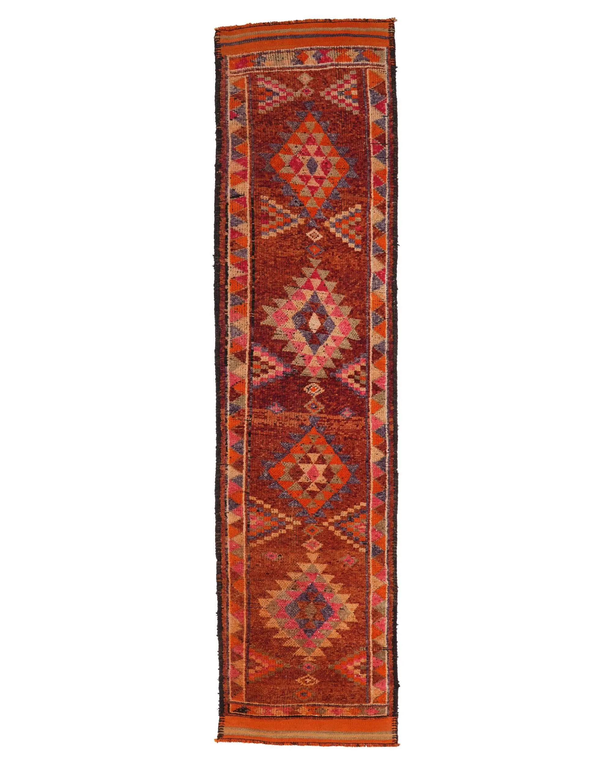 Turkish Vintage Rug 2.8x11.3 ft (84x343 cm), Herki Brown Wool Rug - 1