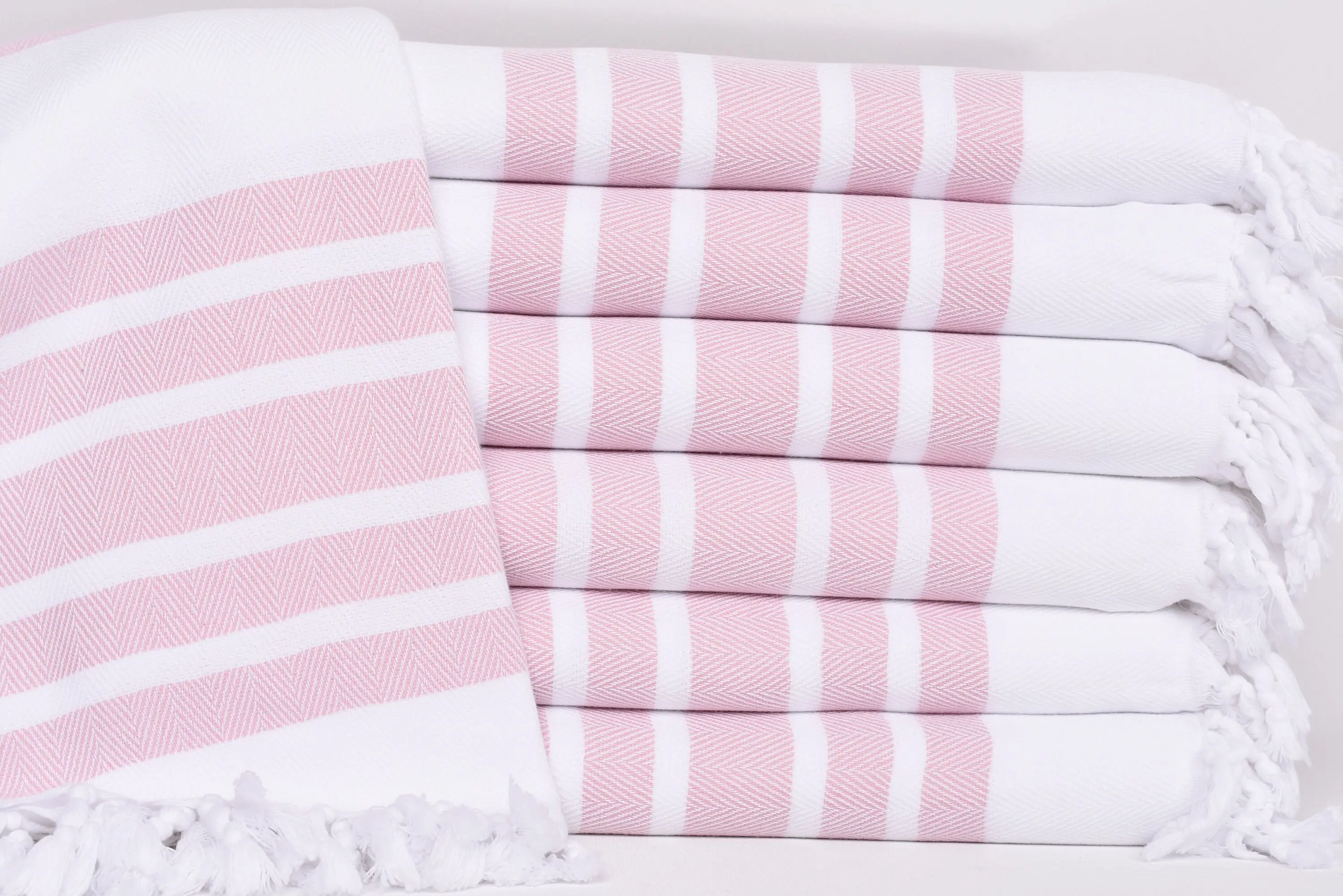 Beach Towel Monogram Turkish Cotton Pink Herringbone, 70x40 Inches - 1