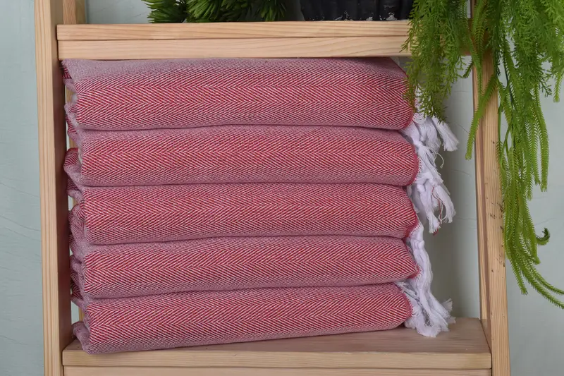 Herringbone Hand Towel Red Cotton, 18x36 inches