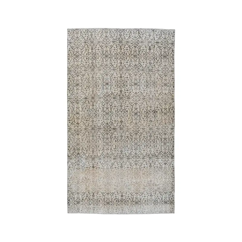 Turkish Vintage Large Rug 5.2x9.3 ft, Gray Black Floral Wool Rug - 1