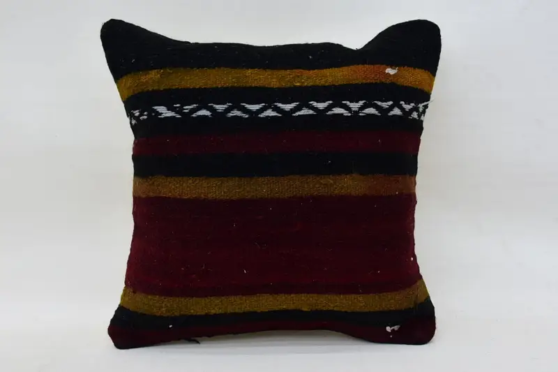 Small Square Vintage Striped Cushion Case, Red Antique 6x6 inch Pillow Sham - 1