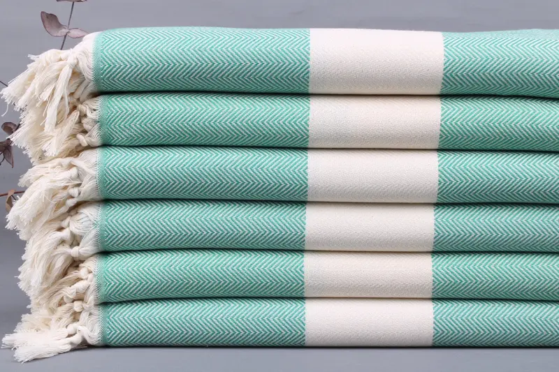 Turkish Towel Chevron Green Peshtemal, 40x71 Inches, Organic Cotton